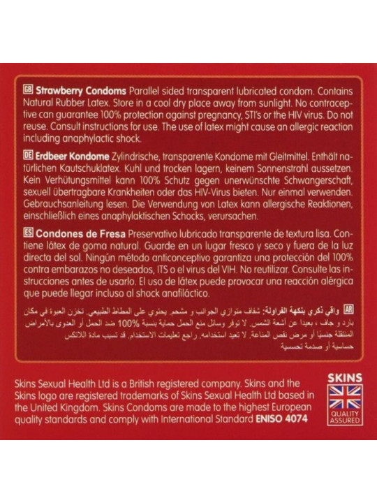 PRESERVATIVOS SKINS SABOR FRESA PACK 4 UNIDADES DE LA MARCA SKINS