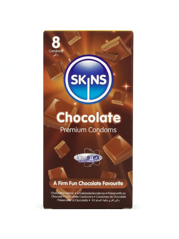 SKINS PRESERVATIVOS SABOR CHOCOLATE PACK 8 UNIDADES DE LA MARCA SKINS