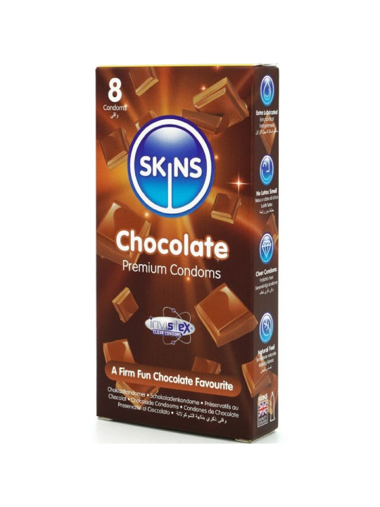 SKINS PRESERVATIVOS SABOR CHOCOLATE PACK 8 UNIDADES DE LA MARCA SKINS