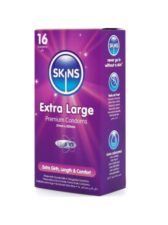 SKINS XL PRESERVATIVOS TALLA GRANDE PACK 16 UNIDADES DE LA MARCA SKINS