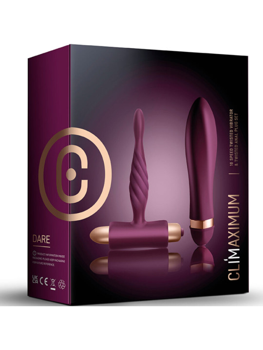 KIT DARE VIBRADOR TRENZADO Y PLUG ANAL PRINCIPIANTES DE LA MARCA CLIMAXIMUM