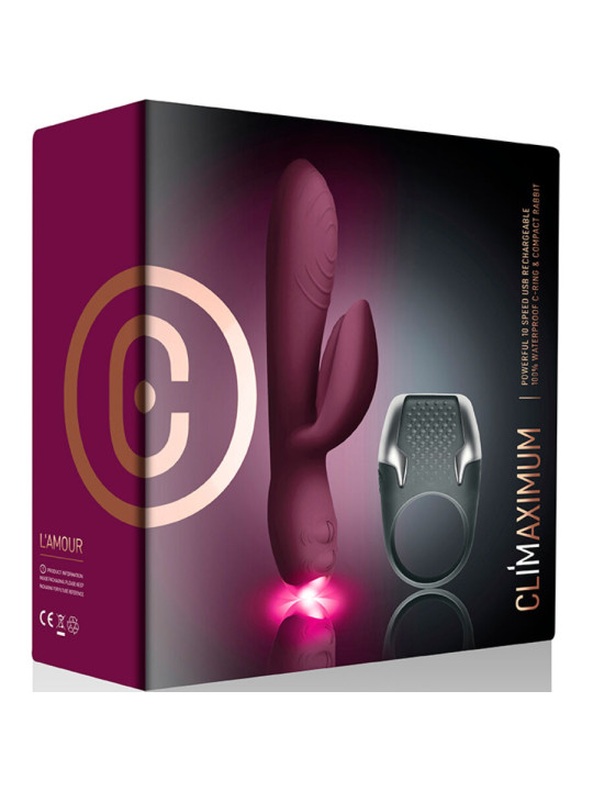 KIT VIBRADOR RABBIT Y ANILLO PENEANO CON LED LAMOUR DE LA MARCA CLIMAXIMUM