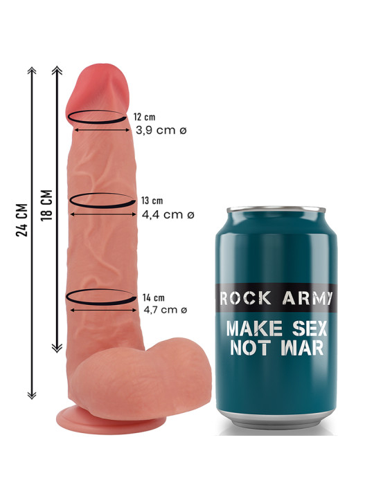 DILDO REALISTA DOBLE DENSIDAD SILICONA LÍQUIDA 24CM VENTOSA DE LA MARCA ROCK ARMY