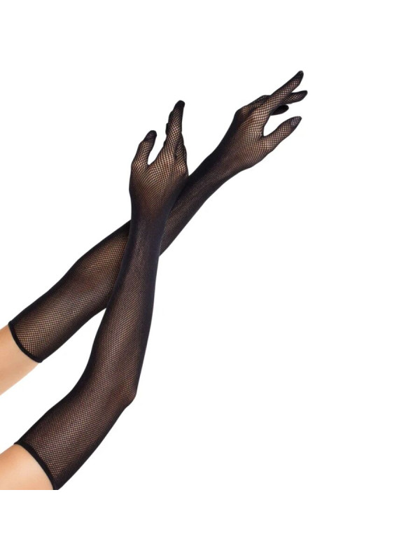 LEG AVENUE GUANTES DE REJILLA LARGOS DE OPERA NEGRO