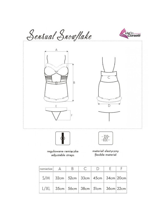 LIVCO CORSETTI FASHION SENSUAL SNOWFLAKE LC 90603 CAMISA TANGA DIADEMA NAVIDENA S M