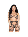 LEG AVENUE 89362 SET TOP TANGA LIGUERO ESPOSAS NEGRO TALLA UNICA