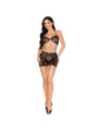 LEG AVENUE 81676 SET TOP MINIFALDA DE ENCAJE NEGRO TALLA UNICA