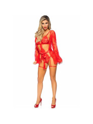 LEG AVENUE 86123 SET BODY BATA DE LIGUERO ROJO TALLA S