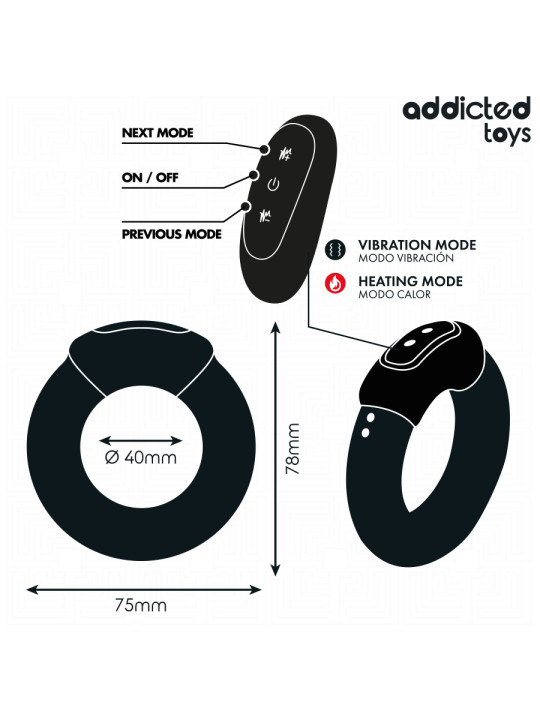 ADDICTED TOYS ANILLO PENE VIBRADOR EFECTO CALOR CONTROL REMOTO