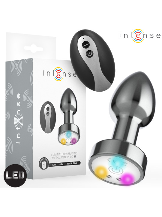 INTENSE PLUG ANAL DE METAL VIBRADOR CON LUCES LED Y CONTROL REMOTO TALLA M