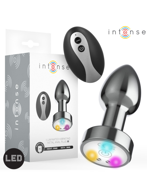 INTENSE PLUG ANAL DE METAL VIBRADOR CON LUCES LED Y CONTROL REMOTO TALLA M
