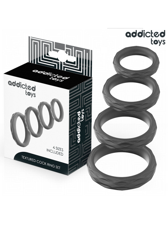 ADDICTED TOYS SET ANILLOS PENE TEXTURIZADOS 4 TAMANOS