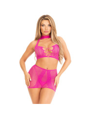 LEG AVENUE TOP FALDA DE ENCAJE ABIERTO FUCSIA
