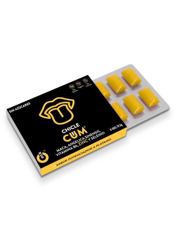 WUG CUM 1 X 8 UDS Chicle funcional con sabor a platano para potenciar la fertilidad vitalidad y energia masculina