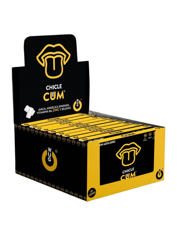 WUG CUM DISPLAY 12 X 8 UDS Chicle funcional con sabor a platano para potenciar la fertilidad vitalidad y energia masculina