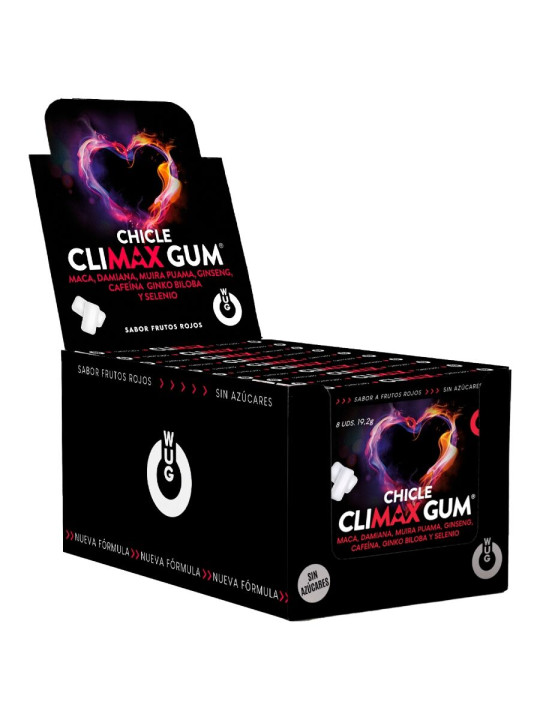 WUG Climax DISPLAY 12 X 8 UDS Chicle funcional con Maca Damiana y Ginseng para potenciar el deseo y la vitalidad intima