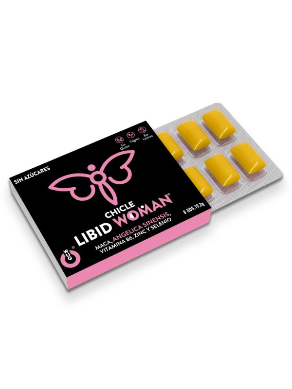 WUG LIBID WOMAN 1 X 8 UDS Chicle funcional con Maca Ginseng Femenino y Zinc para potenciar la vitalidad femenina 8 UNIDADES