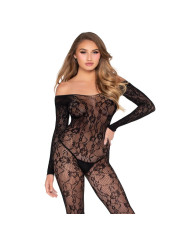 LEG AVENUE 89366 BODYSTOCKING DE LENCERIA DE ENCAJE NEGRO TALLA UNICA