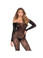 LEG AVENUE 89366 BODYSTOCKING DE LENCERIA DE ENCAJE NEGRO TALLA UNICA