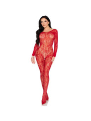 LEG AVENUE 89366 BODYSTOCKING DE LENCERIA DE ENCAJE ROJO TALLA UNICA