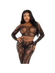 LEG AVENUE 89373 CROP TOP Y MEDIAS SIN PIE DE PITON NEGRO TALLA UNICA