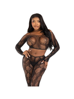 LEG AVENUE 89373 CROP TOP Y MEDIAS SIN PIE DE PITON NEGRO TALLA UNICA