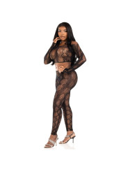 LEG AVENUE 89373 CROP TOP Y MEDIAS SIN PIE DE PITON NEGRO TALLA UNICA