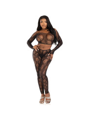 LEG AVENUE 89373 CROP TOP Y MEDIAS SIN PIE DE PITON NEGRO TALLA UNICA
