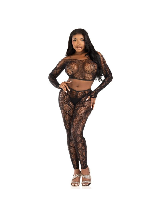 LEG AVENUE 89373 CROP TOP Y MEDIAS SIN PIE DE PITON NEGRO TALLA UNICA