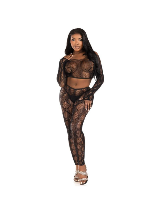 LEG AVENUE 89373 CROP TOP Y MEDIAS SIN PIE DE PITON NEGRO TALLA UNICA