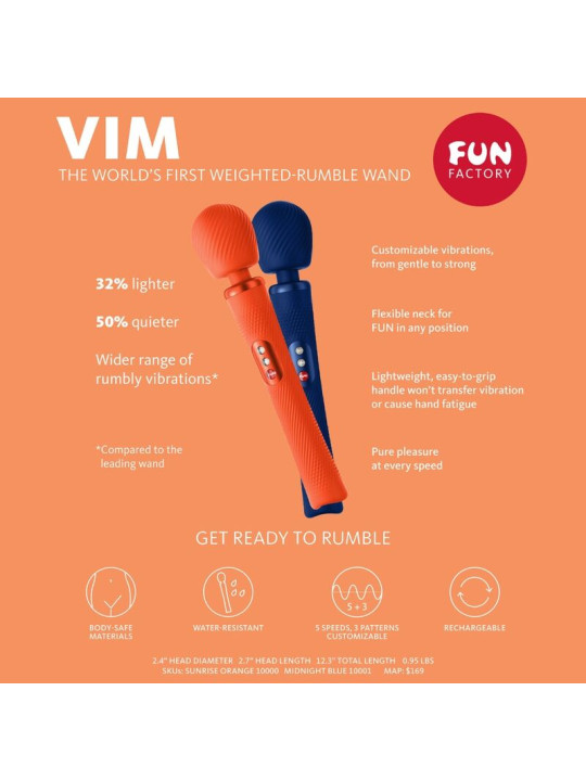 FUN FACTORY VIM WAND RUMBLE VIBRADOR RECARGABLE SILICONA AZUL MEDIANOCHE
