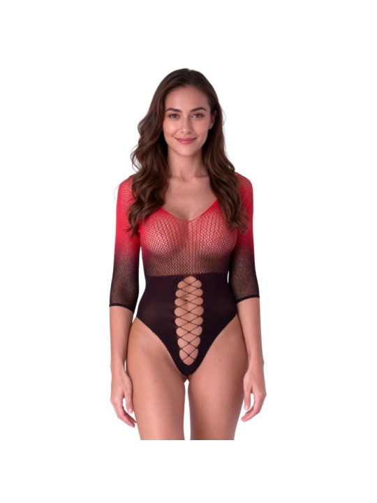 PASSION BS118 BODYSTOCKING DE MALLA NEGRO Y ROJO