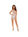 PASSION BS123 MINIVESTIDO BODYSTOCKING FLORAL BLANCO