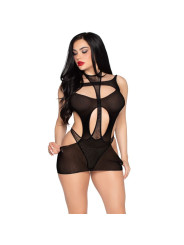 LEG AVENUE 81680 MINI VESTIDO OPACO Y TEDDY HALTER NEGRO TALLA UNICA