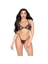 LEG AVENUE 86147 TOP DE BRA DE RED Y PANTY G STRING NEGRO TALLA UNICA