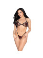 LEG AVENUE 86147 TOP DE BRA DE RED Y PANTY G STRING NEGRO TALLA UNICA