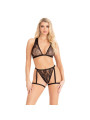 LEG AVENUE 86148 TOP DE BRA DE ENCAJE Y PANTY CON LIGUEROS NEGRO TALLA UNICA