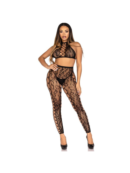 LEG AVENUE 89372 CROP TOP Y MEDIAS SIN ENTREPIERNA NEGRO TALLA UNICA