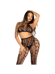 LEG AVENUE 89372 CROP TOP Y MEDIAS SIN ENTREPIERNA NEGRO TALLA UNICA
