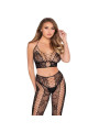 LEG AVENUE 89368 CROP TOP DE RED Y ENCAJE CON MEDIAS NEGRO TALLA UNICA
