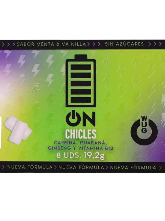 WUG on El chicle funcional con cafeina y guarana sabor menta vainilla BLISTER 8 UDS
