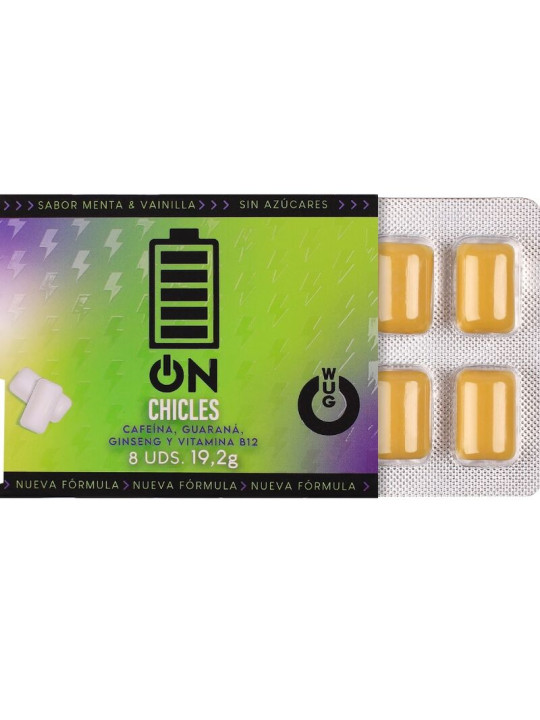 WUG on El chicle funcional con cafeina y guarana sabor menta vainilla BLISTER 8 UDS