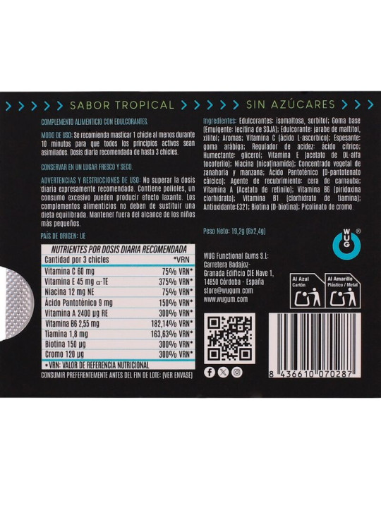WUG multivit El chicle funcional multivitaminico sabor tropical BLISTER 8 UDS