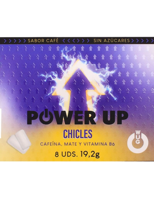WUG power up El chicle funcional con cafeina y mate sabor cafe BLISTER 8 UDS