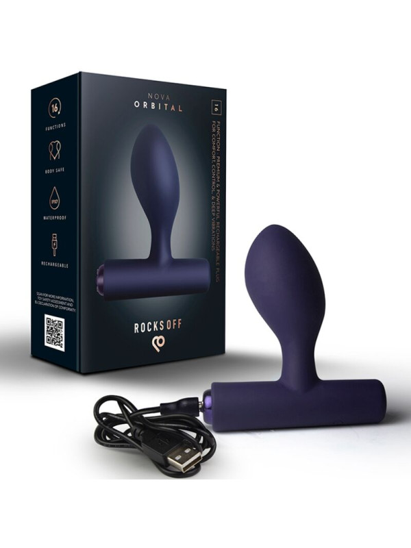 ROCKS OFF NOVA ORBITAL PREMIUM PLUG ANAL RECARGABLE 16 FUNCIONES AZUL