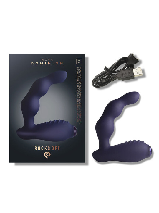 ROCKS OFF NOVA DOMINION MASAJEADOR PROSTATA Y PERINEO RECARGABLE 16 FUNCIONES AZUL