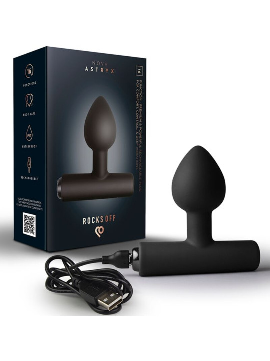 ROCKS OFF NOVA ASTRYX PREMIUM PLUG ANAL RECARGABLE 16 FUNCIONES NEGRO