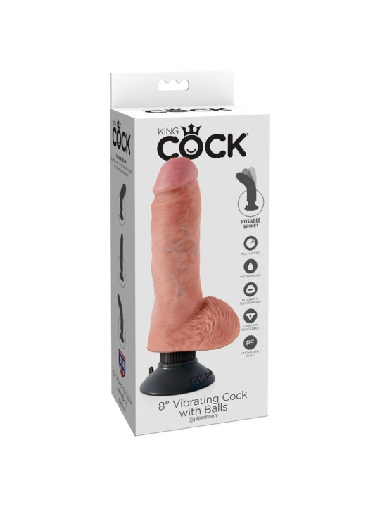 DILDO VIBRADOR REALISTA 20 CM CON TESTÍCULOS NATURAL DE LA MARCA KING COCK