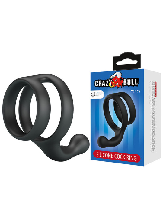 CRAZY BULL YANCY ANILLO DOBLE PARA PENE Y TESTICULOS SILICONA NEGRO