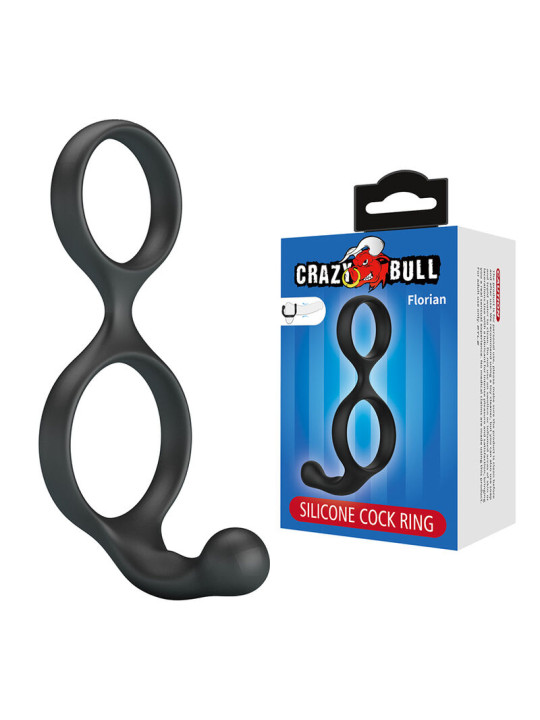 CRAZY BULL FLORIAN ANILLO DOBLE PARA PENE Y TESTICULOS SILICONA NEGRO